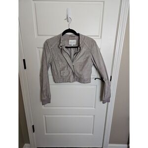 Vintage Y2K dELiA*s Cropped Faux Suede Bomber Jacket Grey Medium